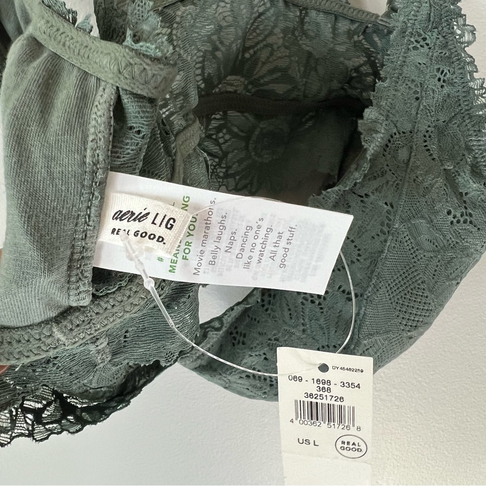 Aerie Anytime Sunflower Lace Padded Plunge Bralette in Green Size L New - Picture 7 of 10